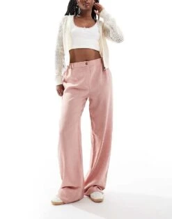 Reclaimed Vintage Wide Leg Mensy Tailored Trouser In Pink For Women -Closet Theory Her 207258882 1 pink 1