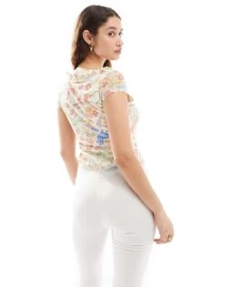 Reclaimed Vintage Cap Sleeve Mesh Top In Floral Print For Women Multi -Closet Theory Her 207258888 3