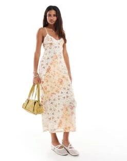 Reclaimed Vintage Midi Dress With Cross Strap Back In Patchwork Floral Print For Women Multi -Closet Theory Her 207288726 4