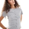 Reclaimed Vintage Button Up Rib Knit Top With Lace Trim In Grey For Women Multi -Closet Theory Her 207289081 1 multi