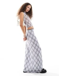 Reclaimed Vintage Mesh Check Print Co Ord -Closet Theory Her 207289104 1 grey