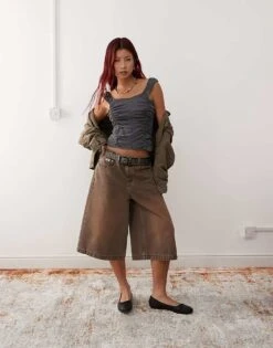 Reclaimed Vintage Ruched Off Shoulder Top In Washed Charcoal For Women -Closet Theory Her 207289656 2