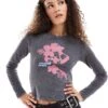 Reclaimed Vintage Long Sleeve Rib Top With Floral Print In Washed Charcoal For Women -Closet Theory Her 207289663 1 charcoal