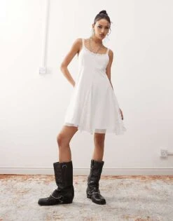 Reclaimed Vintage Western Babydoll Smock Dress In White For Women