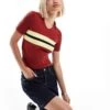 Reclaimed Vintage Short Sleeve Knitted Tee With Contrast Stripe In Burgundy For Women -Closet Theory Her 207319004 1 burgundy