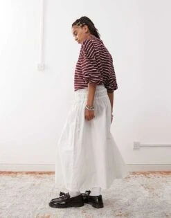 Reclaimed Vintage Western Midi Skirt With Tie Sides In White Poplin For Women -Closet Theory Her 207330678 2