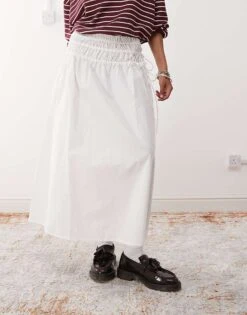 Reclaimed Vintage Western Midi Skirt With Tie Sides In White Poplin For Women -Closet Theory Her 207330678 4