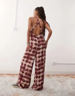 Reclaimed Vintage Cami Jumpsuit With Open Back In Red Check Floral Print For Women Multi -Closet Theory Her 207330687 1 multi 1