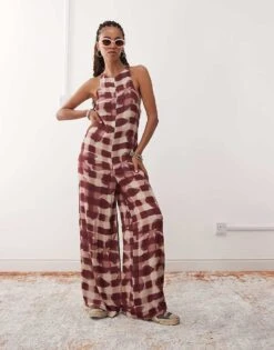 Reclaimed Vintage Cami Jumpsuit With Open Back In Red Check Floral Print For Women Multi -Closet Theory Her 207330687 4