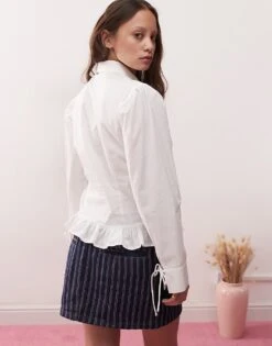 Reclaimed Vintage Shirt Cinched Waist And Underbust Detail In White For Women -Closet Theory Her 207330696 2