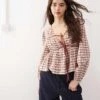 Reclaimed Vintage Smock Top With Ruching Detail In Brown Check For Women -Closet Theory Her 207330705 1 brown