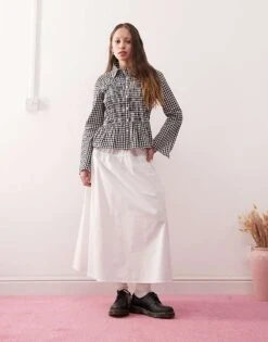Reclaimed Vintage Ruched Cinched In Shirt In Black And White Gingham For Women Multi -Closet Theory Her 207330714 3
