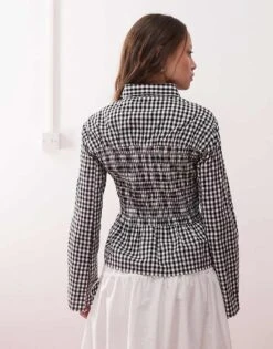 Reclaimed Vintage Ruched Cinched In Shirt In Black And White Gingham For Women Multi -Closet Theory Her 207330714 4