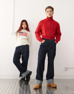 Reclaimed Vintage Unisex Baggy Jeans With Turn Up Hem In Raw Indigo Blue Denim For Unisex -Closet Theory Her 207336928 1 indigo 1