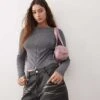 Reclaimed Vintage Long Sleeve Slash Neck Zip Up Top In Washed Charcoal For Women -Closet Theory Her 207340014 1 charcoal