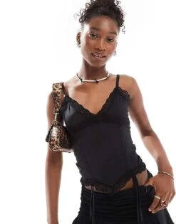 Reclaimed Vintage Cami With Lace Trim And Witchy Hem In Black For Women -Closet Theory Her 207340301 1 black 1