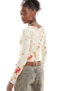 Reclaimed Vintage Slash Neck Mesh Top In Patchwork Floral Print For Women Multi -Closet Theory Her 207340307 3