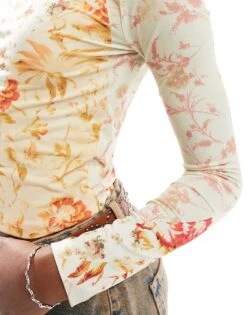 Reclaimed Vintage Slash Neck Mesh Top In Patchwork Floral Print For Women Multi -Closet Theory Her 207340307 4