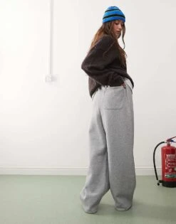 Reclaimed Vintage Unisex Wide Leg Joggers In Grey Marl For Unisex -Closet Theory Her 207340313 5