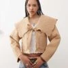 Reclaimed Vintage Detachable Sleeve Frill Collar Jacket In Beige For Women Stone -Closet Theory Her 207389134 1 stone