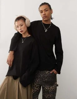 Reclaimed Vintage Unisex Oversized Skater Long Sleeve T-shirt In Black For Unisex -Closet Theory Her 207404763 1 black 1