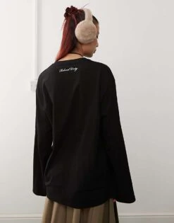 Reclaimed Vintage Unisex Oversized Skater Long Sleeve T-shirt In Black For Unisex -Closet Theory Her 207404763 4