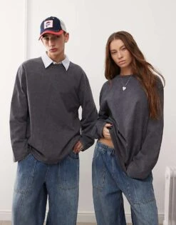 Reclaimed Vintage Unisex Oversized Skater Long Sleeve T-shirt In Washed Charcoal For Unisex -Closet Theory Her 207404819 1 charcoal 1