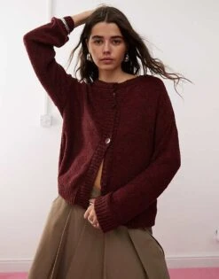 Reclaimed Vintage Boxy Cardigan In Burgundy For Women