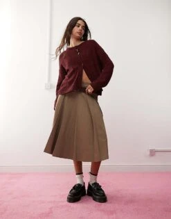 Reclaimed Vintage Boxy Cardigan In Burgundy For Women -Closet Theory Her 207404838 4