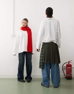 Reclaimed Vintage Unisex Oversized Skater Long Sleeve T-shirt In White For Unisex -Closet Theory Her 207404839 3