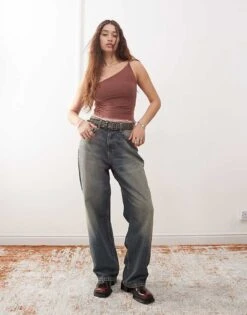 Reclaimed Vintage Ruched One Shoulder Twist Top In Blush And Mauve For Women Pink -Closet Theory Her 207405104 3