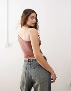 Reclaimed Vintage Ruched One Shoulder Twist Top In Blush And Mauve For Women Pink -Closet Theory Her 207405104 4