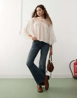 Reclaimed Vintage Boho Angel Sleeve Top In Blush For Women