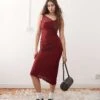Reclaimed Vintage Asymmetric Hem With Twisted Shoulder Detail Midi Dress In Burgundy For Women -Closet Theory Her 207408915 1 burgundy