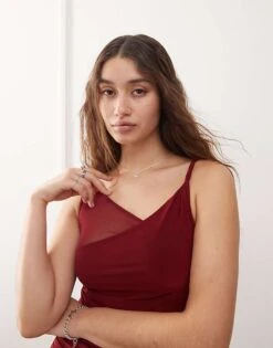 Reclaimed Vintage Asymmetric Hem With Twisted Shoulder Detail Midi Dress In Burgundy For Women -Closet Theory Her 207408915 3