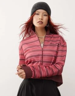 Reclaimed Vintage Zip Up Sporty Track Jacket In Bright Stripe For Women Multi