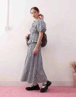 Reclaimed Vintage Co-ord With Ruching Detail In Blue Check -Closet Theory Her 207424883 1 bluecheck 1