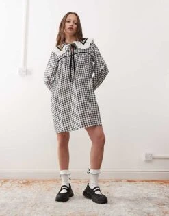 Reclaimed Vintage Mini Tea Dress With Collar In Black And White Check For Women -Closet Theory Her 207424920 1 blackandwhite 1
