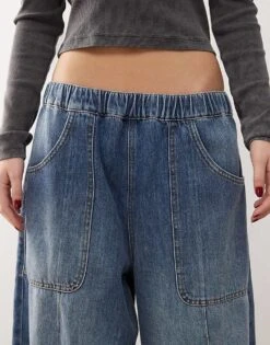 Reclaimed Vintage Unisex Elasticated Waist Balloon Jeans In Mid Blue For Unisex -Closet Theory Her 207438362 5
