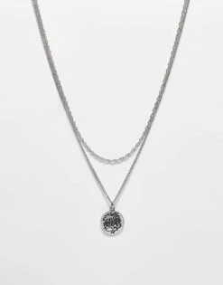 Reclaimed Vintage Unisex 2 Row Necklace With Pendant In Silver For Unisex -Closet Theory Her 207438376 1 silver 1