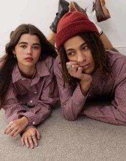 Reclaimed Vintage Unisex Oversized Shirt In Burgundy Stripe For Unisex -Closet Theory Her 207438415 3