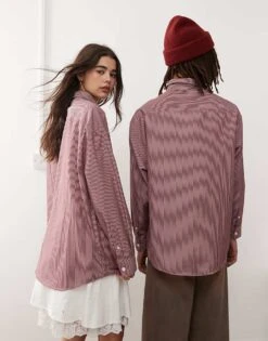 Reclaimed Vintage Unisex Oversized Shirt In Burgundy Stripe For Unisex -Closet Theory Her 207438415 4