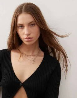 Reclaimed Vintage Pretty 3 Row Cosmic Necklace In Gold For Women