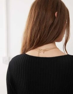 Reclaimed Vintage Pretty 3 Row Cosmic Necklace In Gold For Women -Closet Theory Her 207438416 3