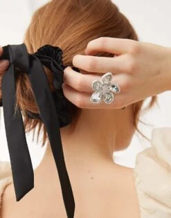 Reclaimed Vintage Statement Floral Ring With Crystals In Silver For Women -Closet Theory Her 207438848 1 silver 1