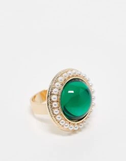 Reclaimed Vintage Oversized Ring With Pearl Outer In Gold For Women -Closet Theory Her 207438958 1 gold 1