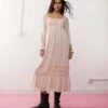 Reclaimed Vintage Boho Maxi Dress With Ruffles In Pastel Pink For Women Blush -Closet Theory Her 207441816 1 blush