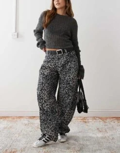 Reclaimed Vintage Snow Leopard Print Barrel Leg Trouser For Women -Closet Theory Her 207442446 1 snowleopardprint 1