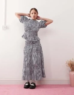 Reclaimed Vintage Co-ord With Ruching Detail In Blue Check