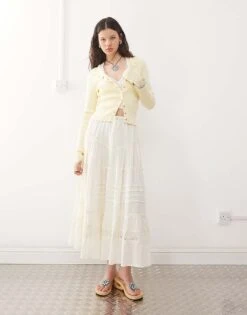 Reclaimed Vintage Western Midi Skirt With Tiers In Anitque White For Women Cream -Closet Theory Her 207443102 1 cream 1